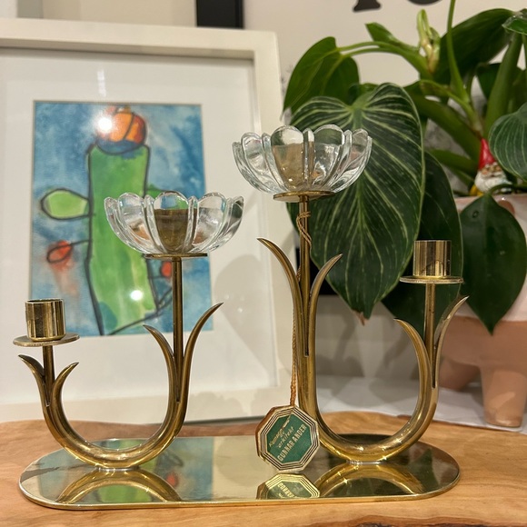 Brass and Glass Flowers Candleholder - Gunnar Ander Ystad Metall Schweden - Picture 3 of 6